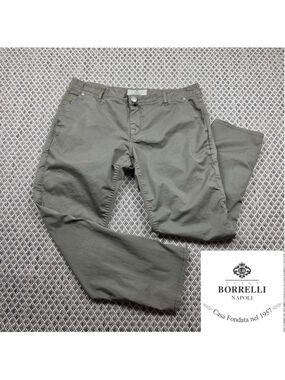 Luigi Borrelli Napoli Partenope LB Pants Mens 38 Olive Made In Italy Chinos